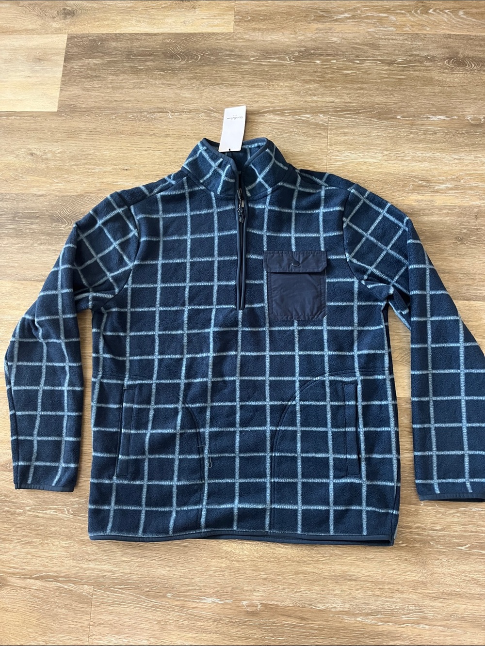 NWT Goodfellow & Co Men's Blue Check 1/4 Zip Pullover Fleece Jacket Size M